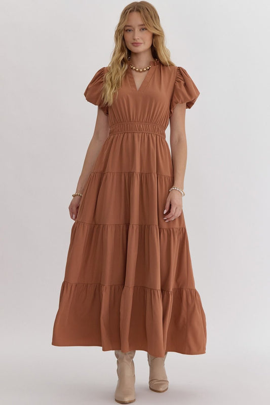 Morgan Tiered Midi Dress Clay