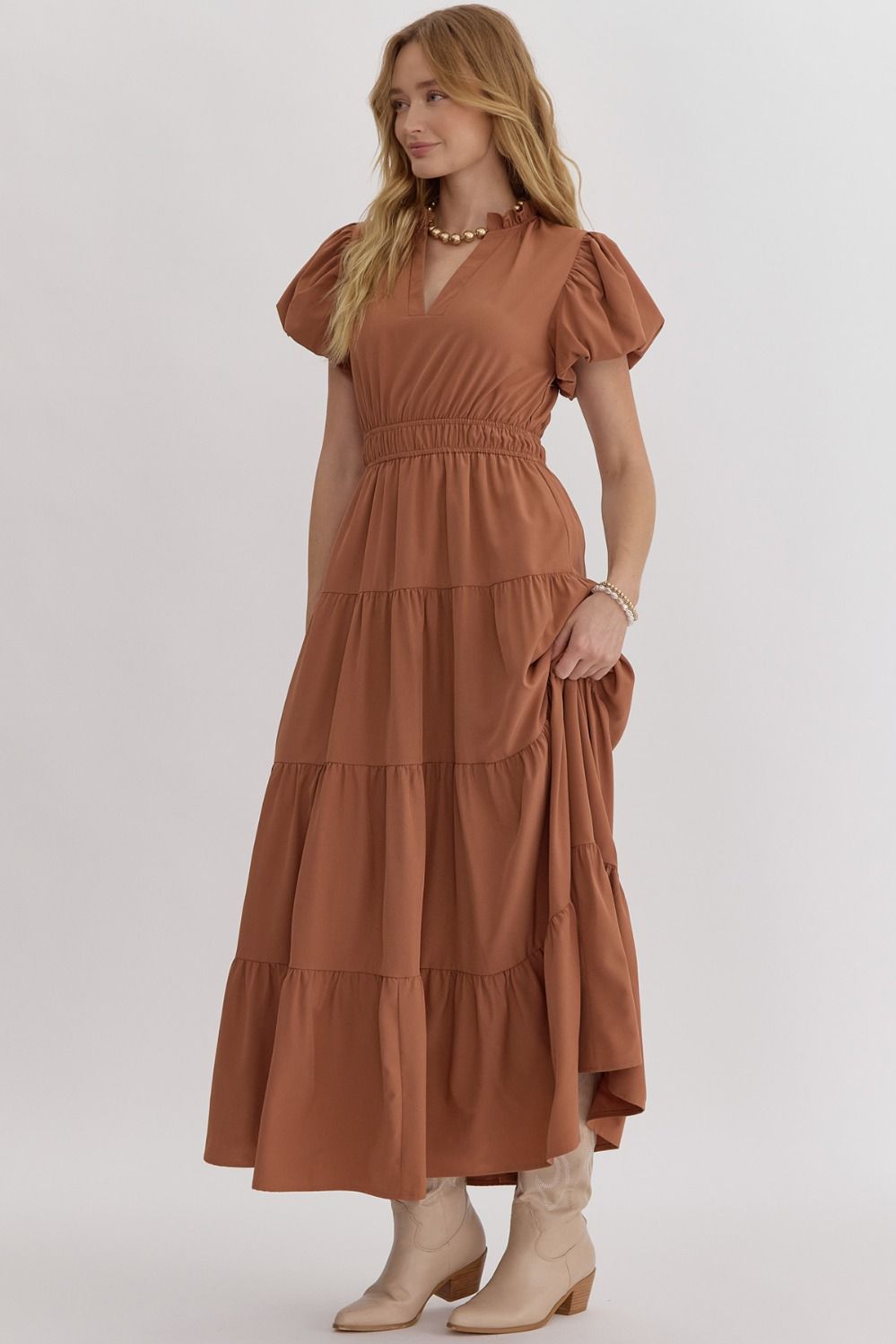 Morgan Tiered Midi Dress Clay