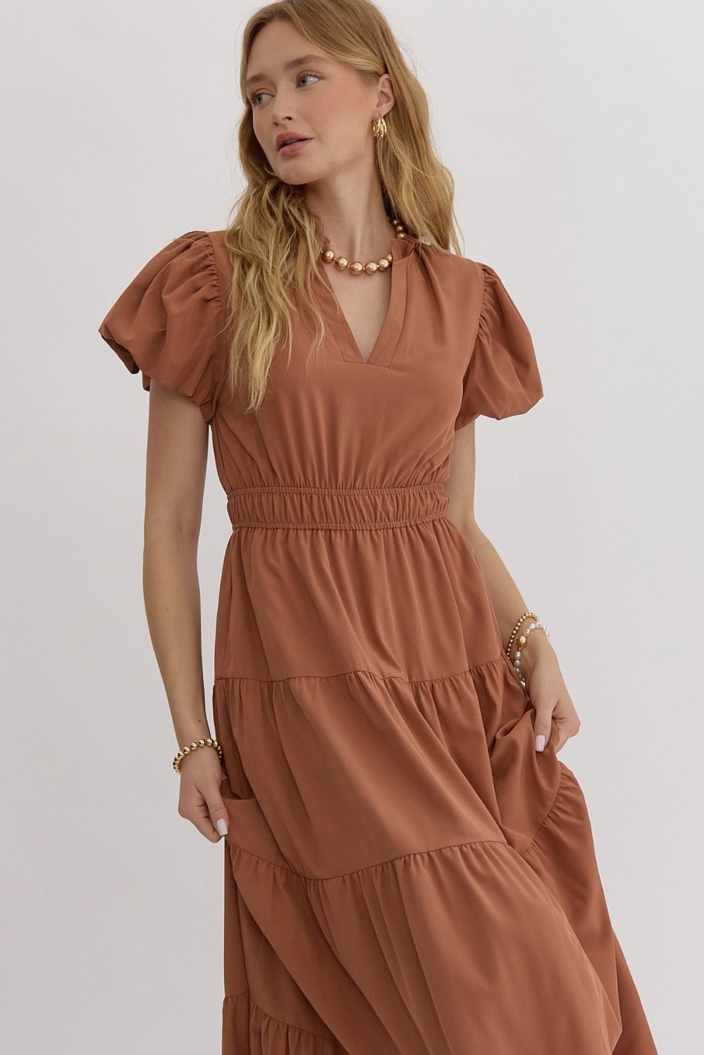 Morgan Tiered Midi Dress Clay