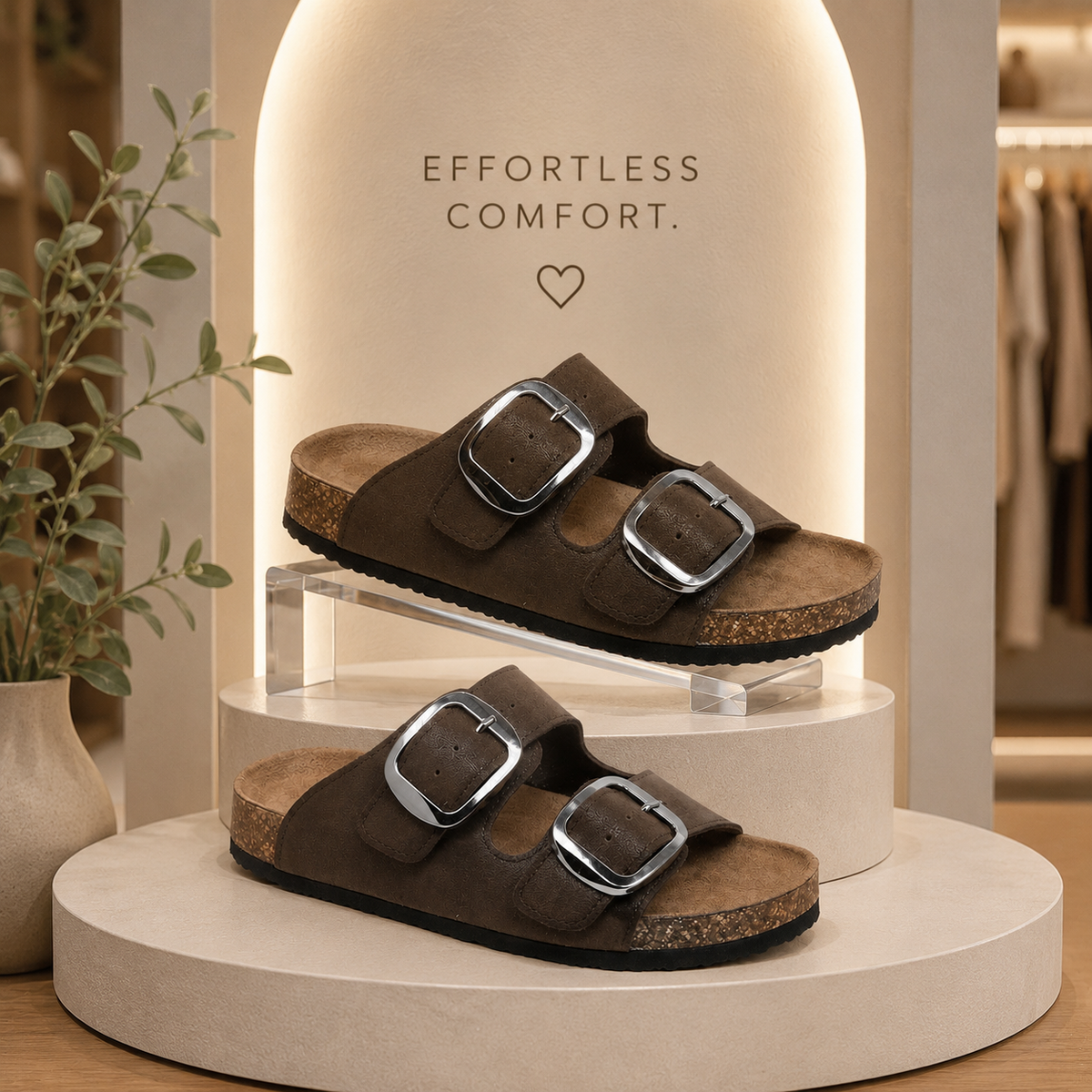 Double Buckle Slide Brown