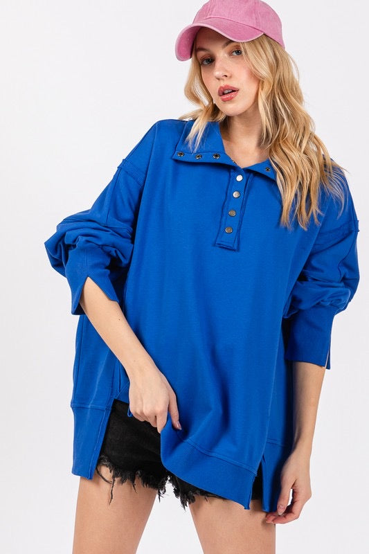 Cassidy Snap Collar Sweatshirt Royal Blue