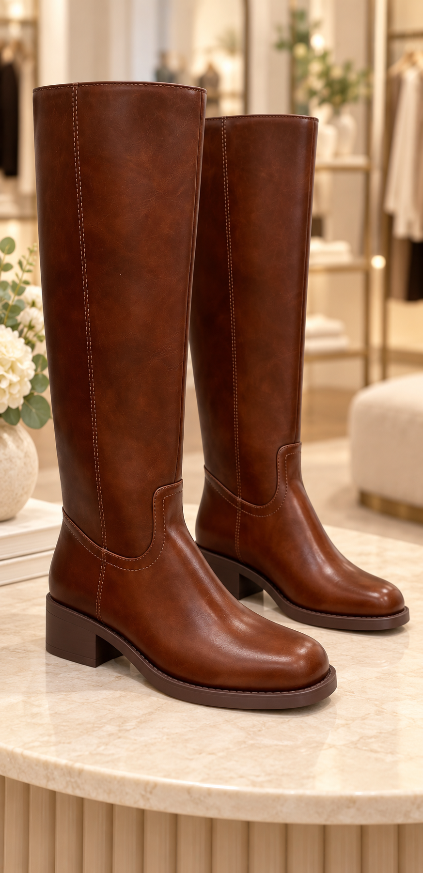 Brooklyn Semi Square Knee High Tall Boots Coqnac