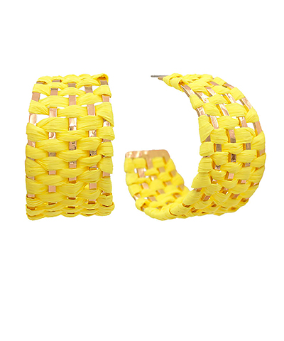 Woven Raffia Wide Hoops Yellow