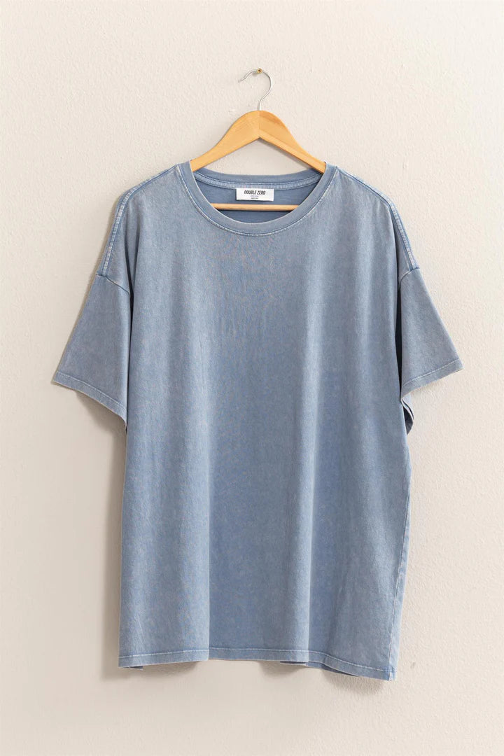 Dahlia Distressed Cotton Tee Shirt Gray Blue