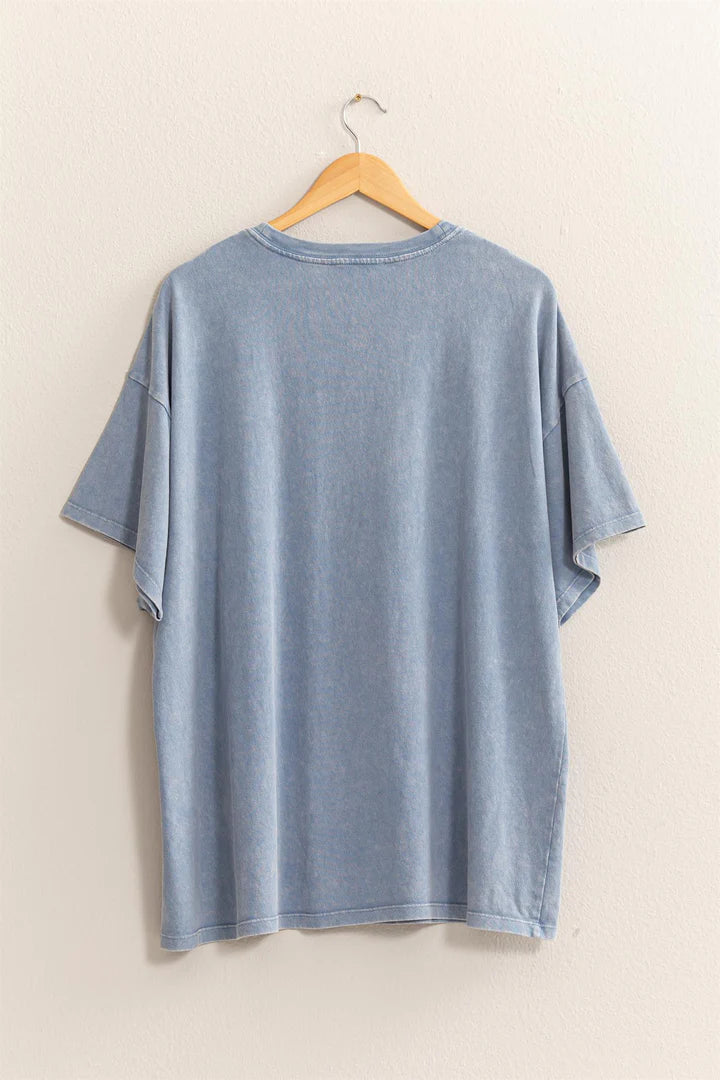 Dahlia Distressed Cotton Tee Shirt Gray Blue