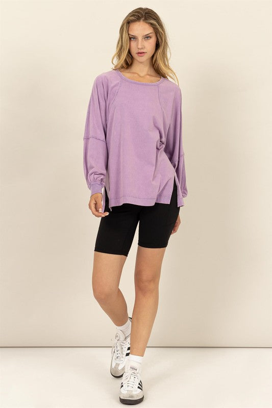 Ariel Long Sleeve Side SLit Top Lavender