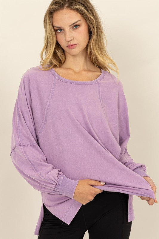 Ariel Long Sleeve Side SLit Top Lavender