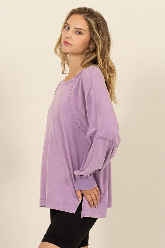 Ariel Long Sleeve Side SLit Top Lavender