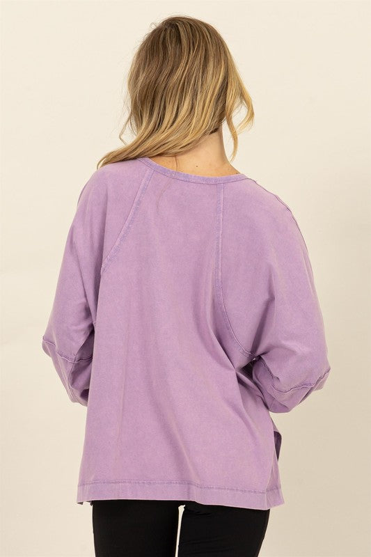 Ariel Long Sleeve Side SLit Top Lavender