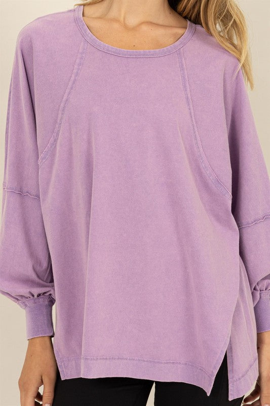 Ariel Long Sleeve Side SLit Top Lavender