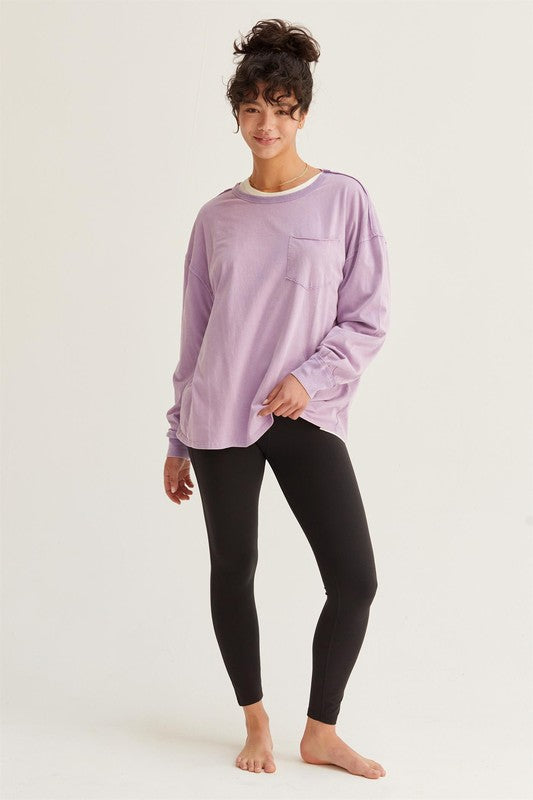 River Washed Long Sleeve Pocket Tee Laveneder