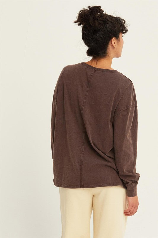 River's Washed Long Sleeve Pocket Tee Espresso