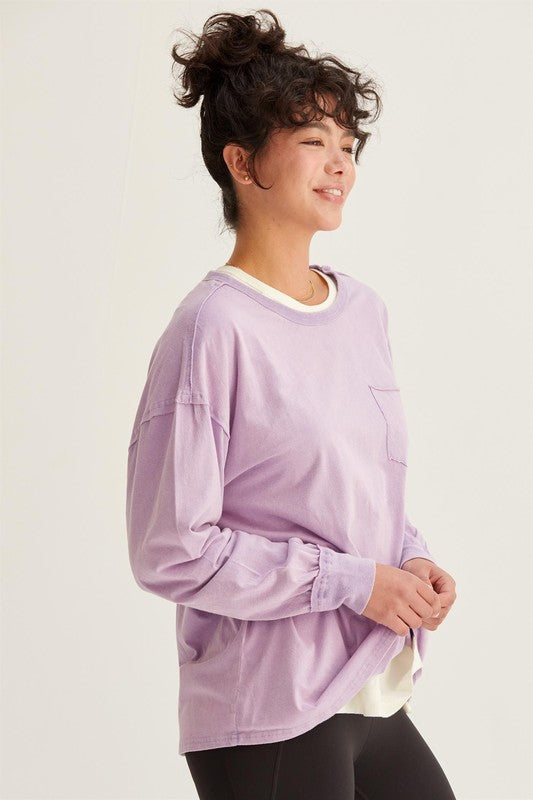 River Washed Long Sleeve Pocket Tee Laveneder