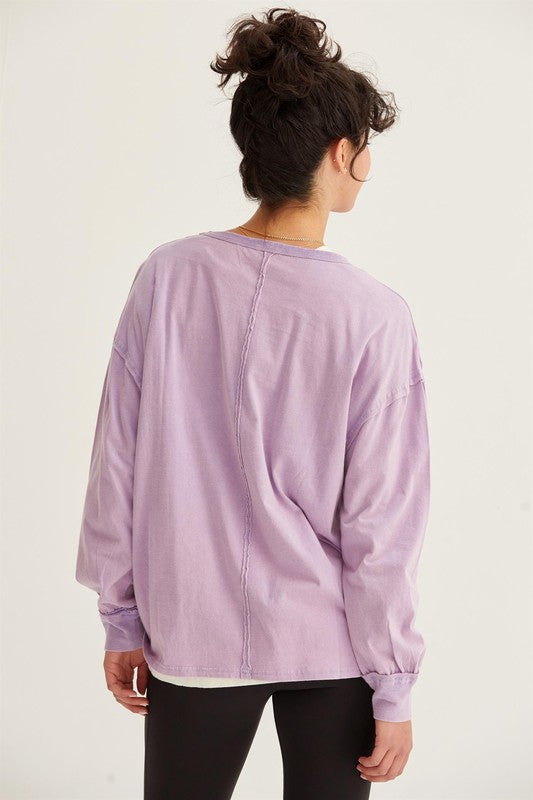 River Washed Long Sleeve Pocket Tee Laveneder