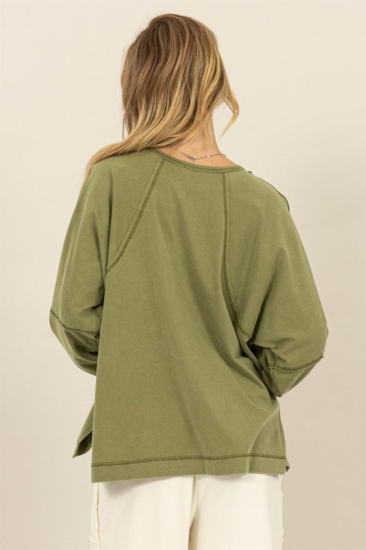 Ariel Long Sleeve Side Slit Top Moss