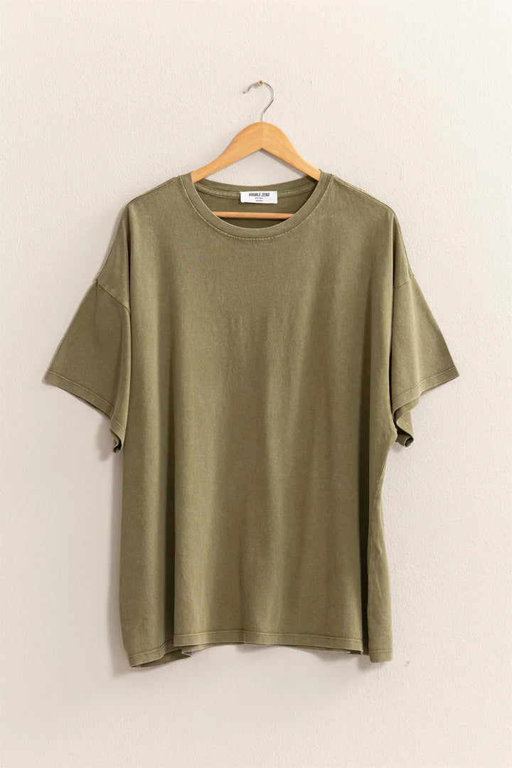 Dahlia Distressed Cotton Tee Shirt Moss