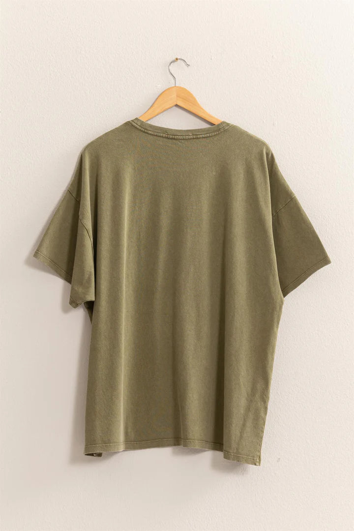 Dahlia Distressed Cotton Tee Shirt Moss