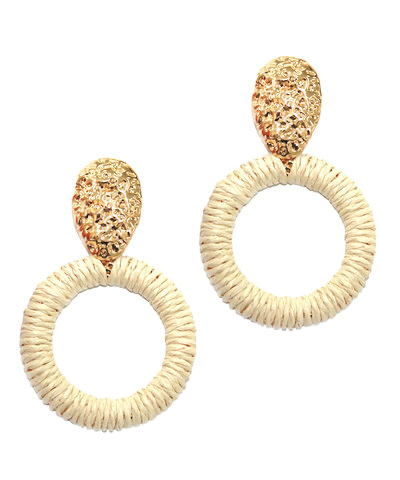 Raffia Ring & Teardrop Earrings Beige