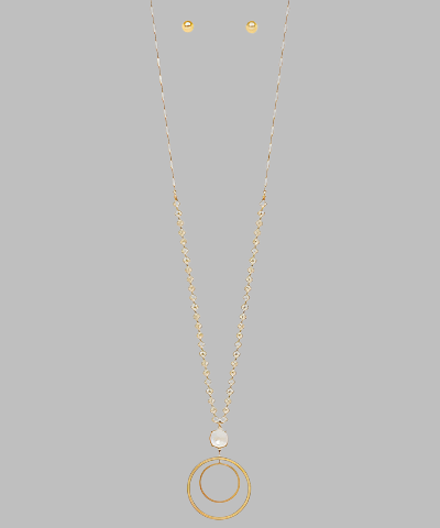 2 Circle & Glass Pendant Necklace Set