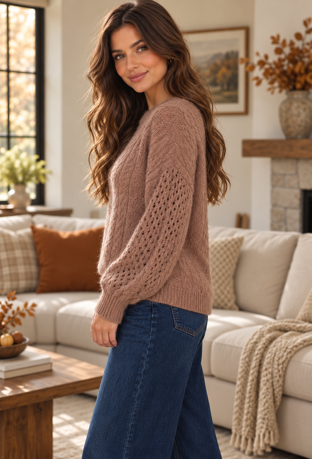 Clara Cozy Cable Knit Sweater Brown