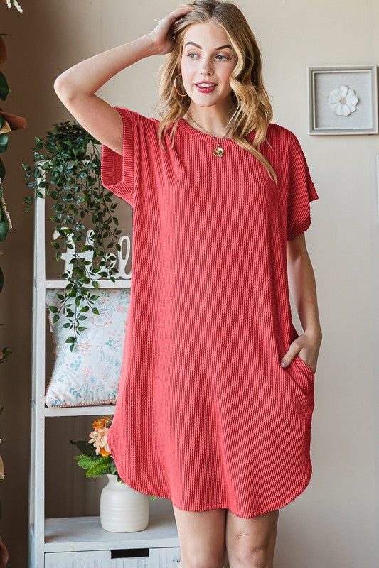 Roslyn Ribbed Mini Dress Red