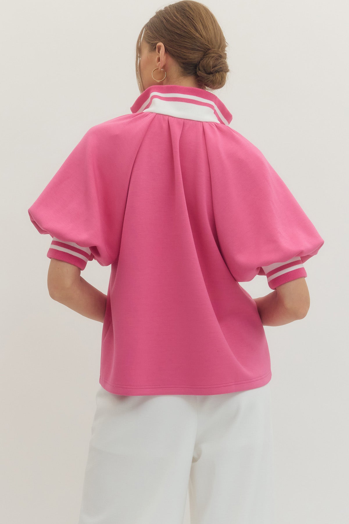 Sally Raglan Short Puff Sleeve Top Pink