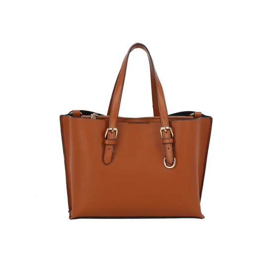 Buckle Strap Structured Satchel Tote Brown
