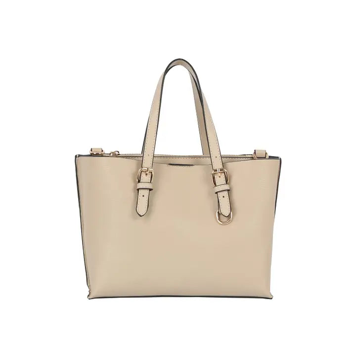 Buckle Strap Structured Satchel Tote Mocha