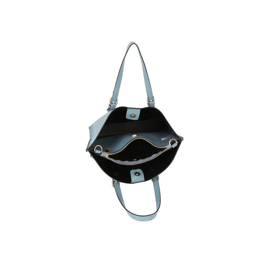 Buckle Strap Structured Satchel Tote Brown