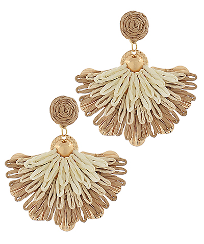 Raffia Half Flower Earrings Natural
