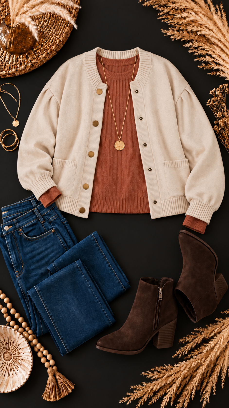 Delaney Drop Shoulder Long Puff Sleeve Sweater Cardigan Oatmeal
