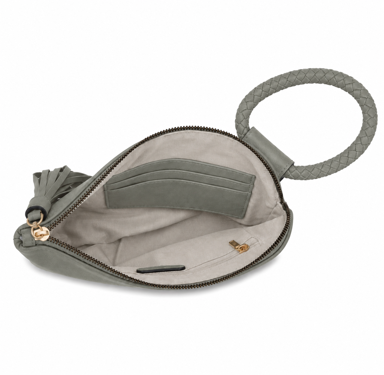 Braided Ring Hand Wristlet Grey