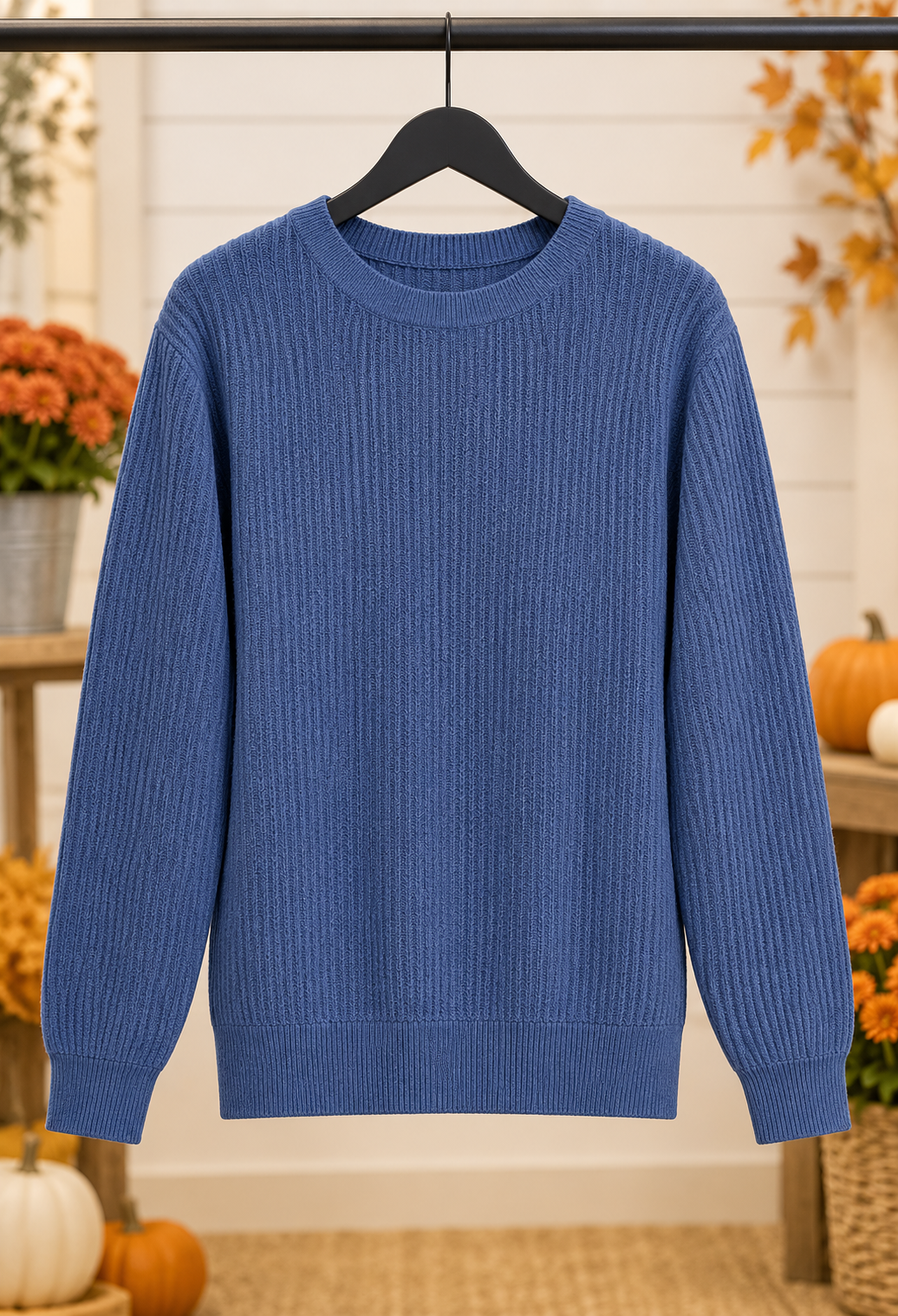 Vera Vertically Textured Balloon Sleeve Sweater Denim