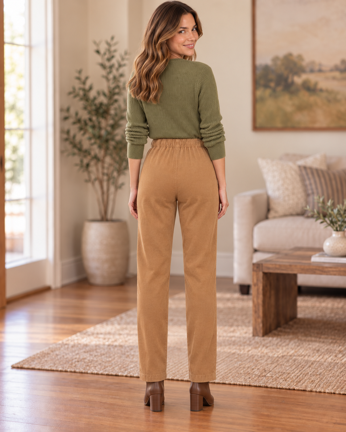 Riley Relax Fit Ribbon Seam Drawstring Pants Camel
