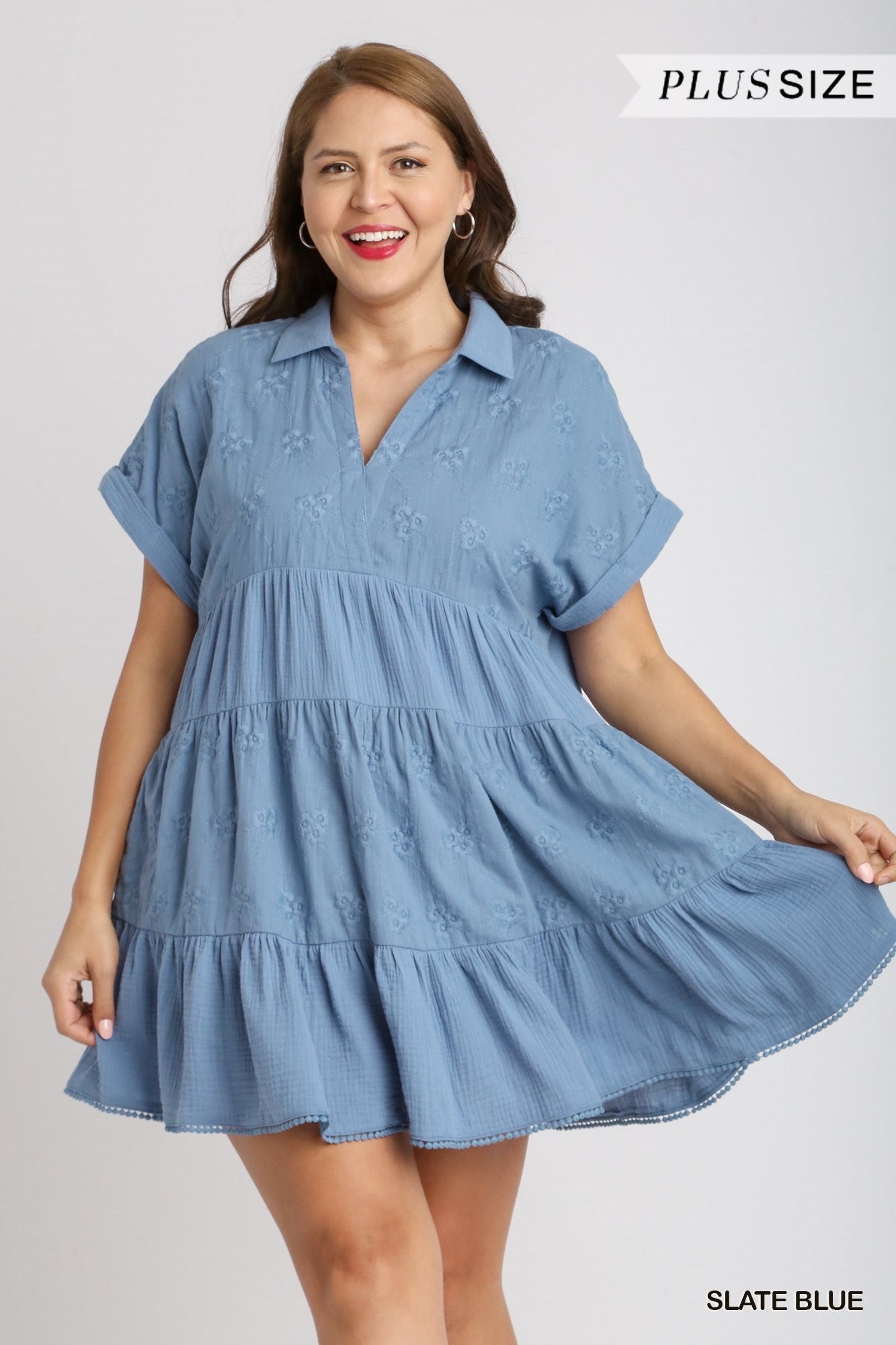 Lainey Eyelet Lace Tiered Dress-Slate Blue : Small