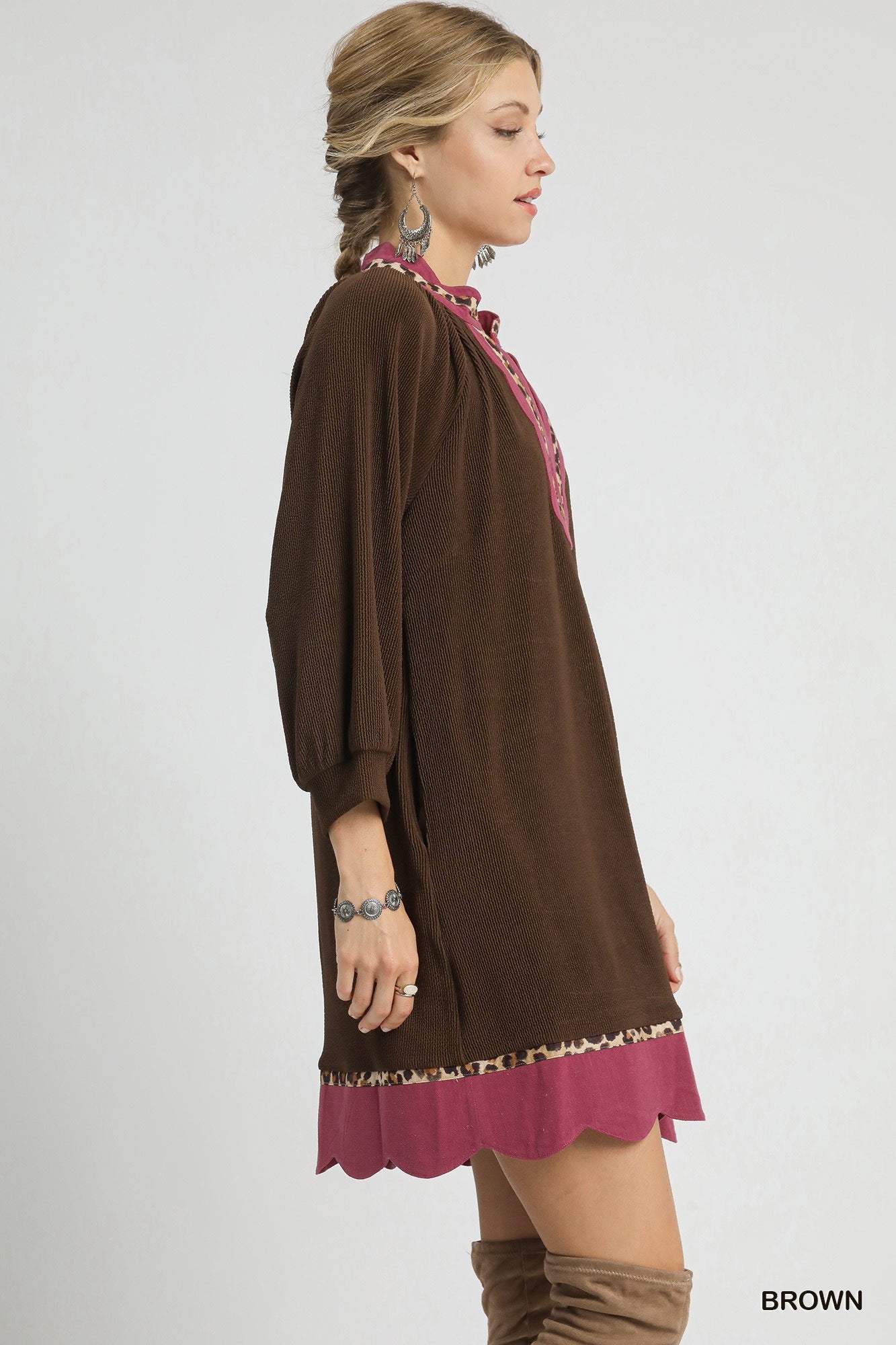 Linda Animal Print Contrast Trim Detail Dress Brown