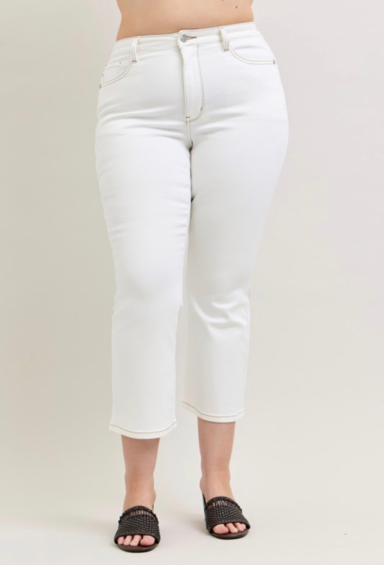 Judy Blue High Waist Tummy Control Kick Flare Jeans White