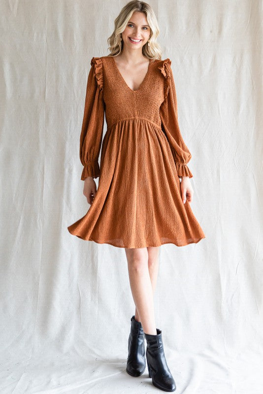 Taylor Textured Dress-Caramel