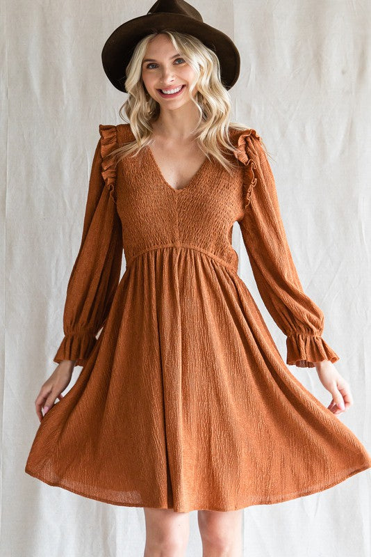 Taylor Textured Dress-Caramel