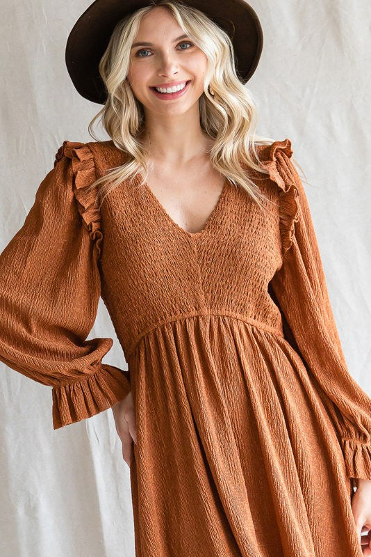 Taylor Textured Dress-Caramel