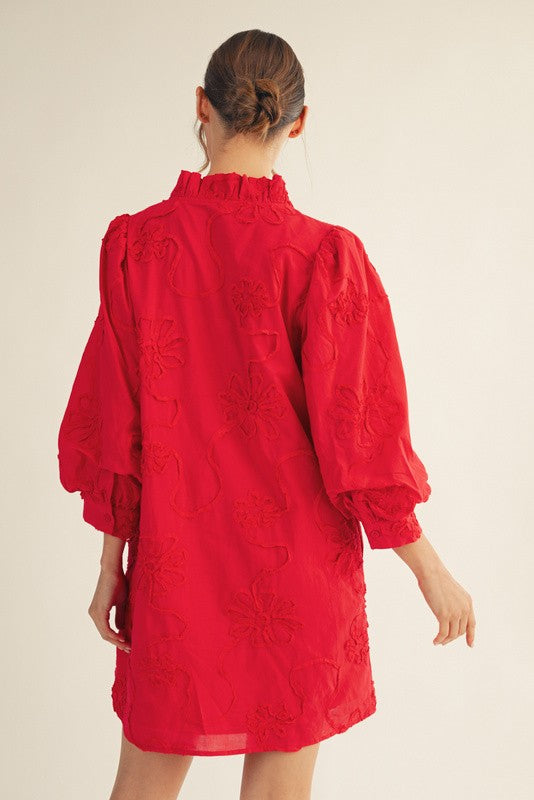 Betty Button Down 3 D Floral Dress Red