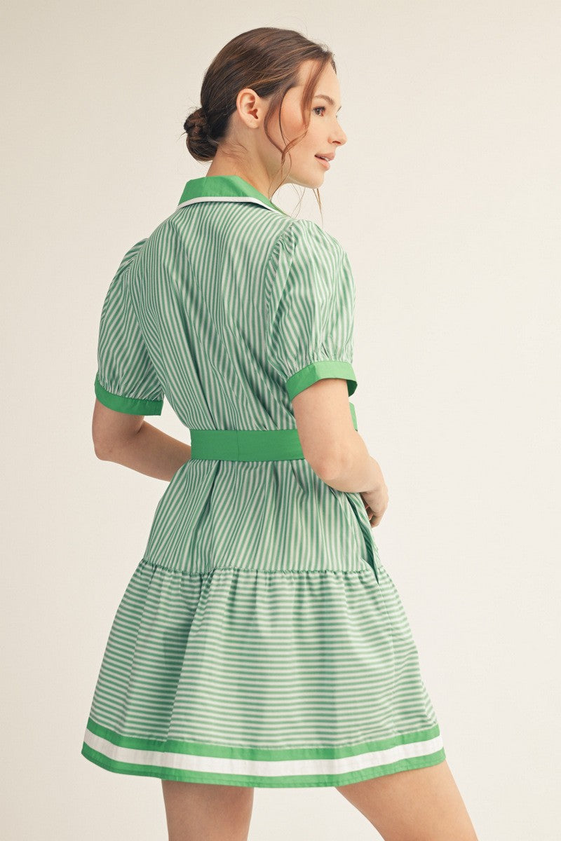 Brooklyn Button Down Stripe Dress Green
