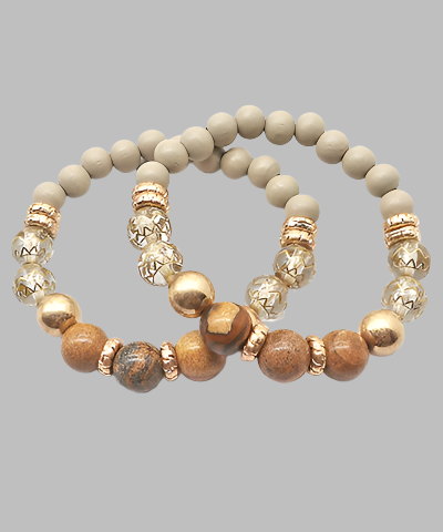 Wood & Natural Stone 2 Piece Bracelet Set