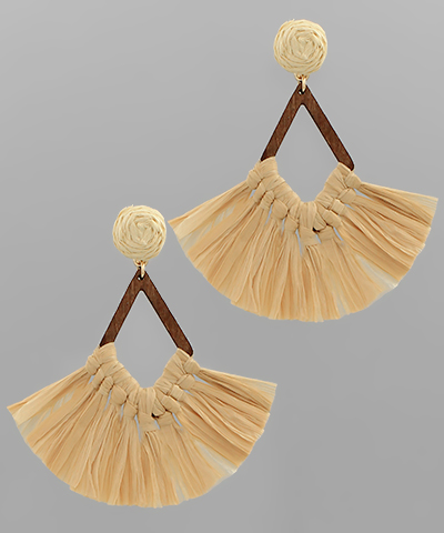 Diamond Shaped Raffia Tassel Earring