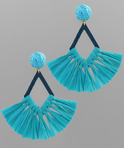 Diamond Shaped Raffia Tassel Earring