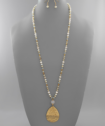 Hammered Teardrop Necklace Ivory