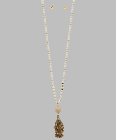 Wood Bead Tassel Neck Light Brown