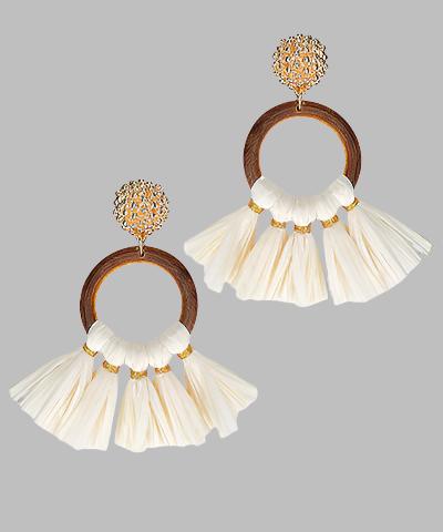 Raffia & Wood Circle Dangle Earring