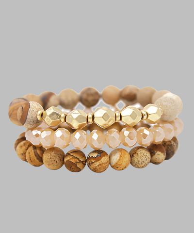 3 Row Bead & Stone Bracelet