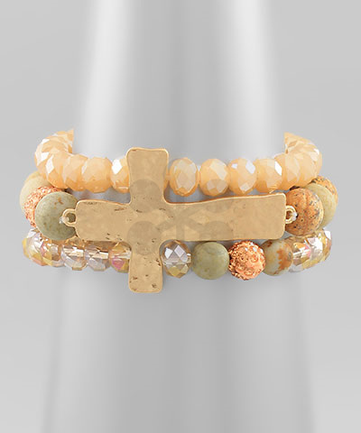 3 Piece Cross Stone Bracelet